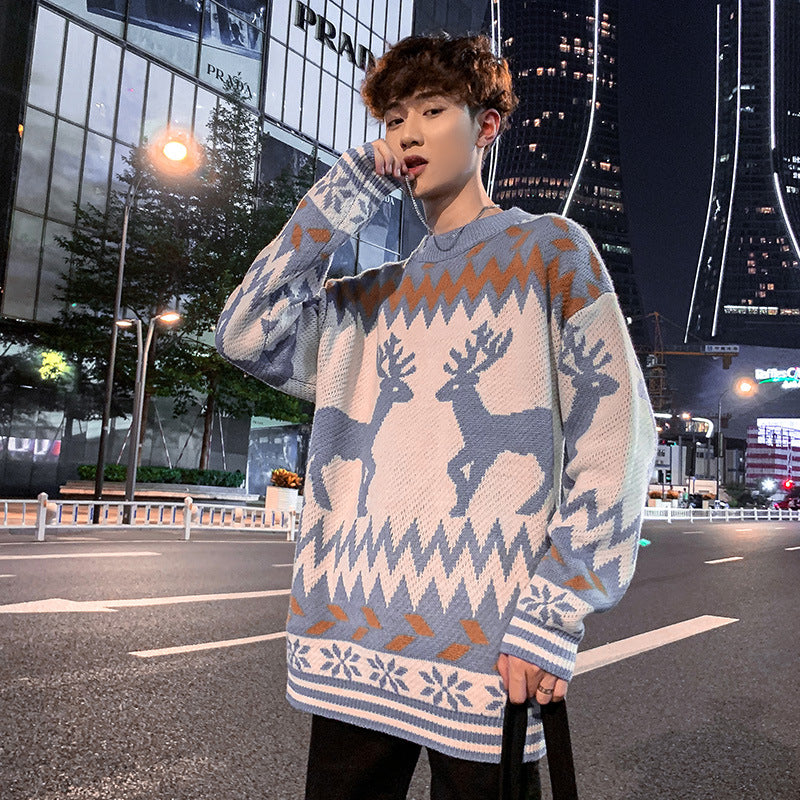 Fawn Round Neck Loose Pullover Sweater Men