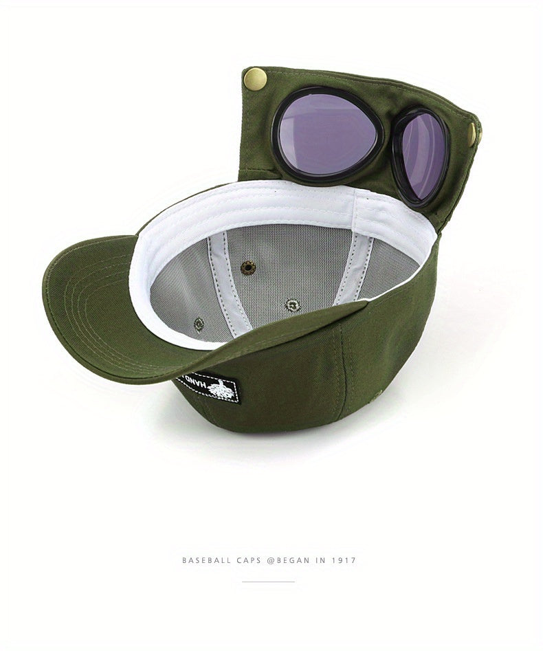 TULA Vintage-Inspired Pilot Caps With Built-In Glasses, Unisex Baseball Cap, Versatile Accessory With Peaked Brim