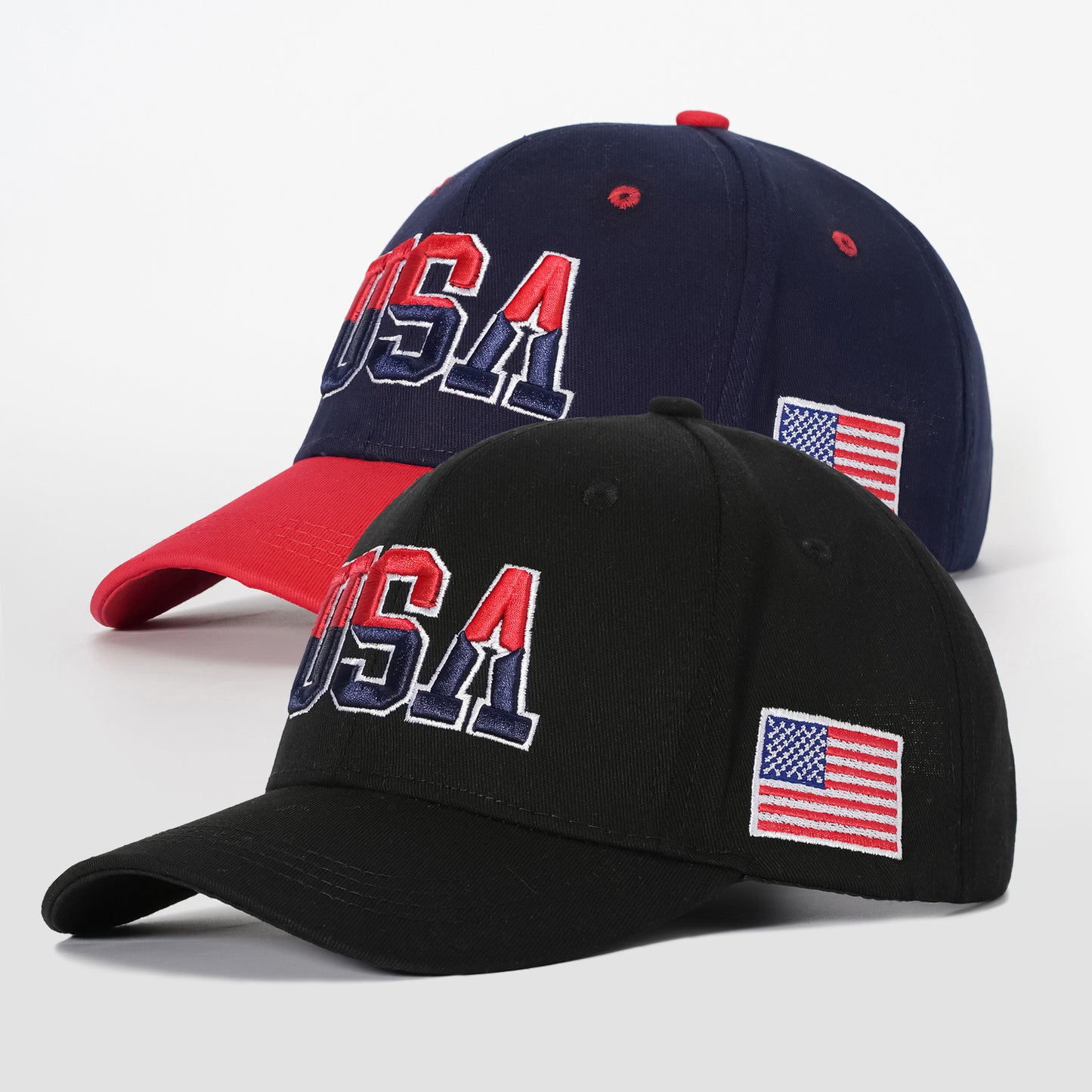 2-Pack USA Embroidered Baseball Caps for Men and Women – Hip Hop Style Snapback Sun Visor Hats for Outdoor Sports