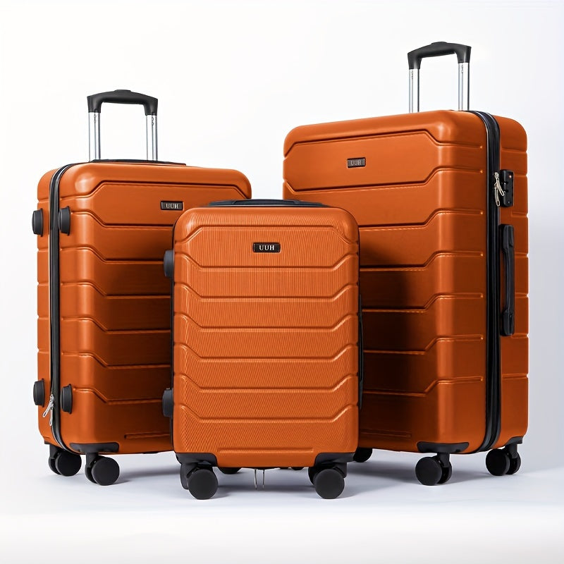 3-Piece Travel Set, ABS Hardshell Luggage With Combination Lock, Spinner Wheels, And Telescoping Handle, Perfect For Different Travel Needs