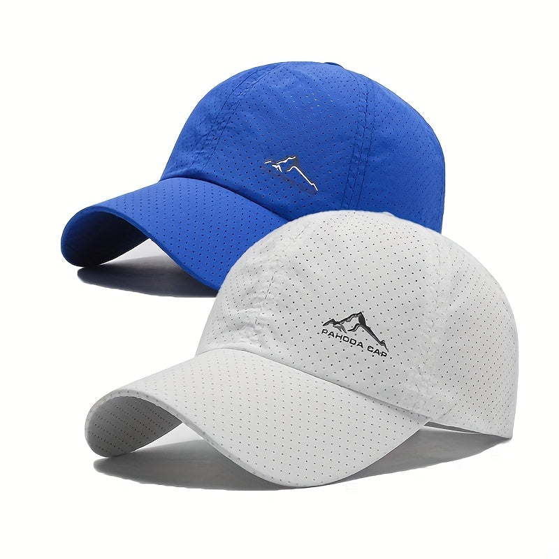 2pcs Quick-Dry Polyester Baseball Caps with Snow Mountain Logo, Unisex Sports Hats for Outdoor Activities, Leisure Fashion Trend Caps for Men and Women