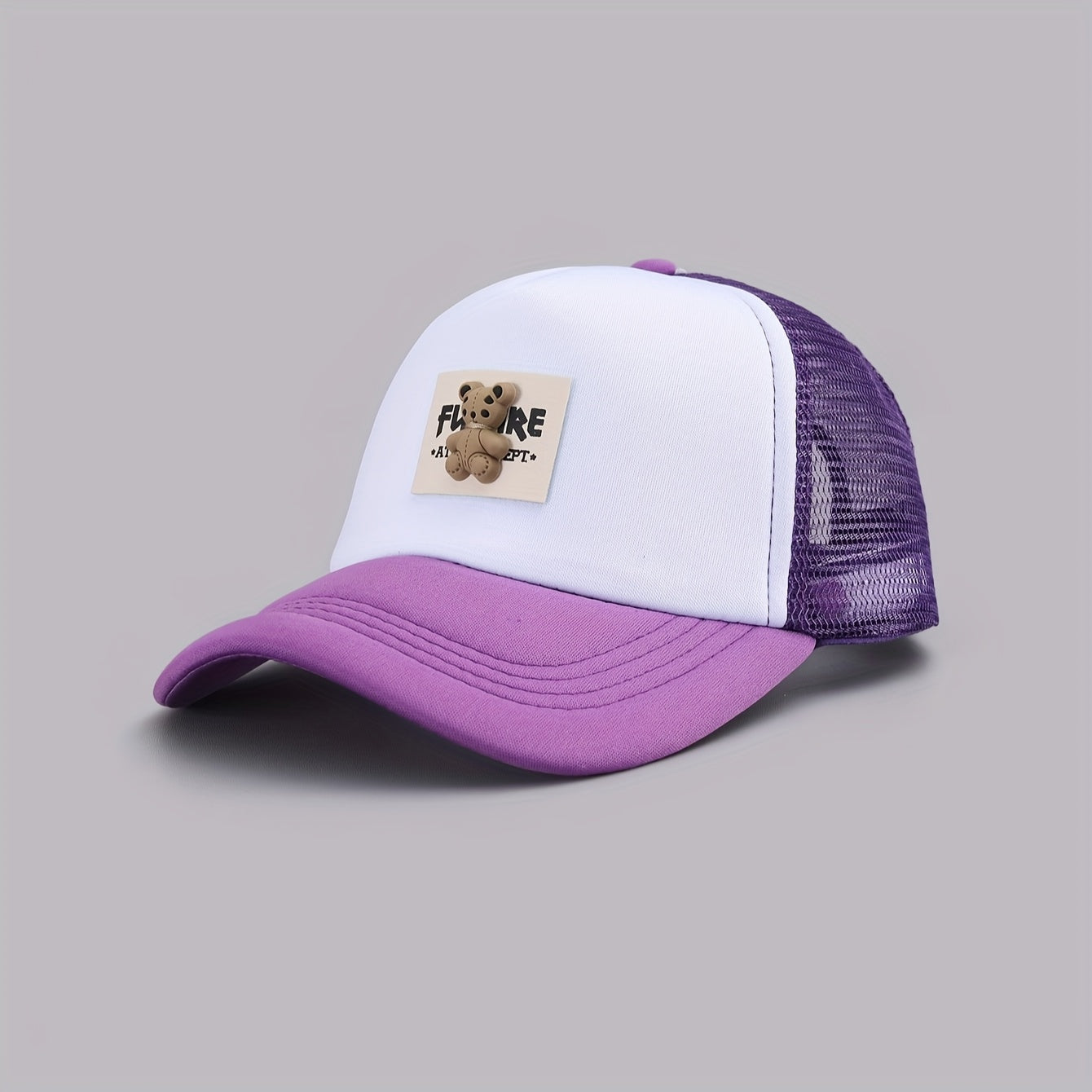 Cute Bear Graphic Baseball Caps - Adjustable, Sun-Protective, Breathable Mesh Summer Hats for Women, Light Blue, Red, Black, White, Pink, Hand Washable Polyester, Summer Headwear | Playful Accessory | Knitted Texture