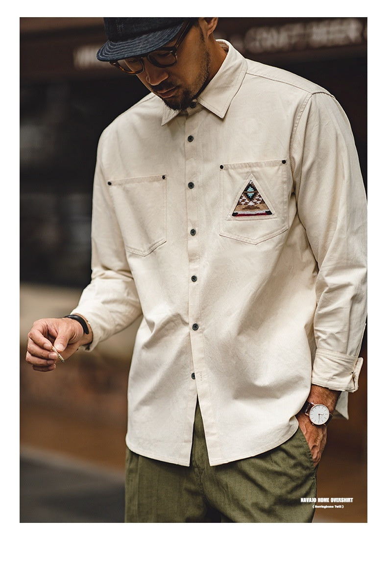 Men's Retro Indian Totem Creamy-white Long-sleeved Shirt