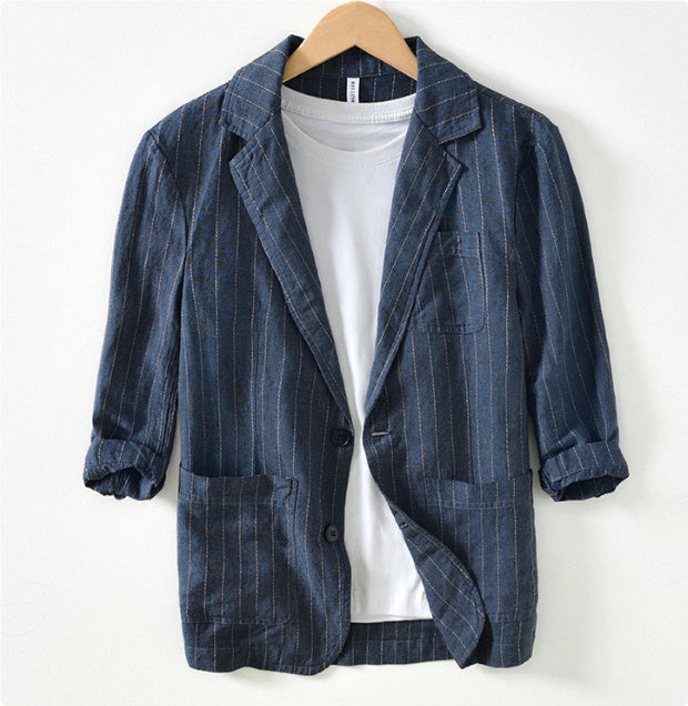 Spring And Autumn Vintage Stripe Loose Ramie Suit