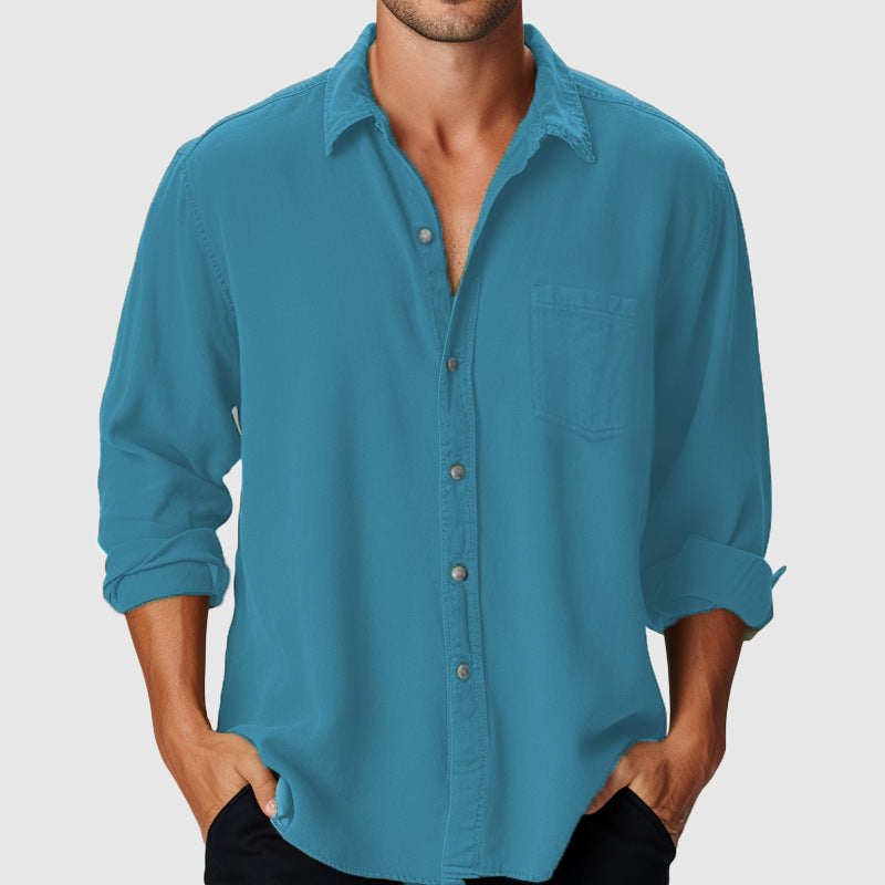 Pure Color Men's Beach Holiday Fashion Shirt