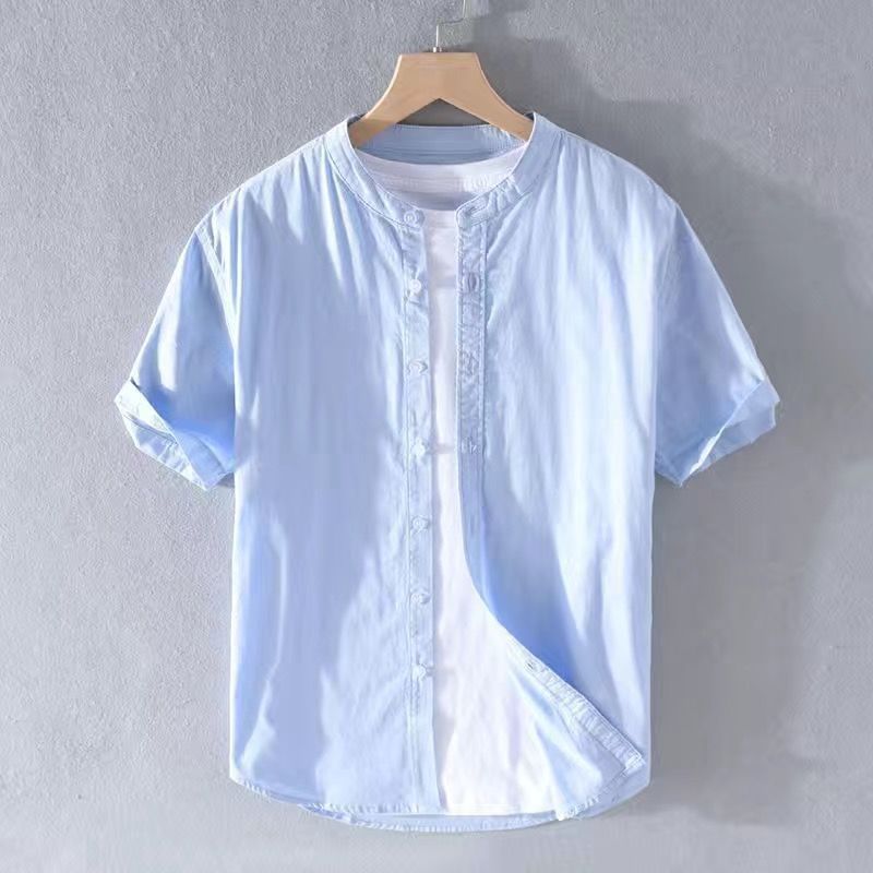 Japanese Linen Shirt Men Up-to-neck