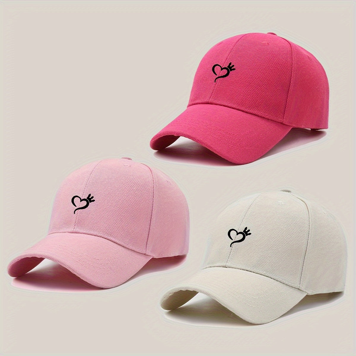 3pcs Adjustable Women's Baseball Caps with Love Crown Print - Breathable, Sun-Protective & Stylish for Sports, Travel & Streetwear