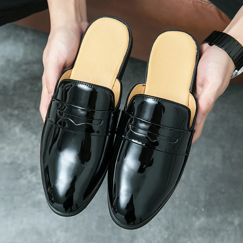 Green Color Penny Loafers Casual Mules Comfortable Durable Patent Leather Home Slippers Men Half Loafer Shoes