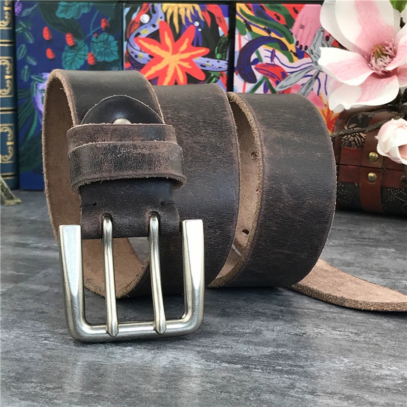 Super Wide 4.2CM Luxury Thick Genuine Leather Men Belt Double Buckle Belt Ceinture Leather Belt Men Jeans Trouser Belt MBT0018