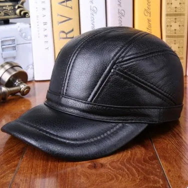 New Winter Men's Warm Cowhide Baseball Caps Genuine Leather Hat Adjustable Size Cowhide Cap Cold Proof Earmuff Hats Snapback Cap
