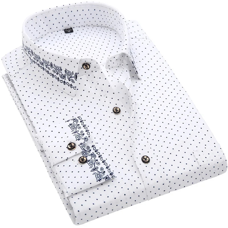 5944-XUJO-men Long Sleeve Shirts Etailer Special Men Clothing Classic Print Youth Slim Shirt