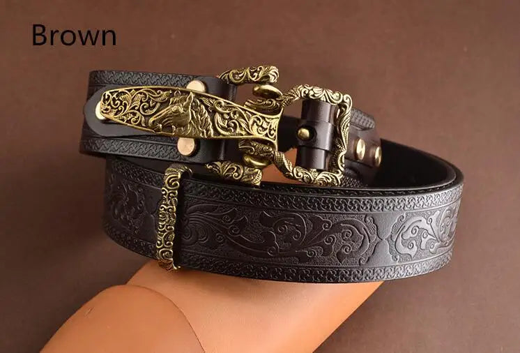 Brass Cavalry Belt cow genuine leather luxury strap male belts for men for Men DIY Waistband Jeans Leather Craft