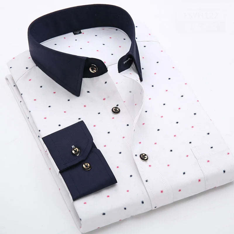 5944-XUJO-men Long Sleeve Shirts Etailer Special Men Clothing Classic Print Youth Slim Shirt