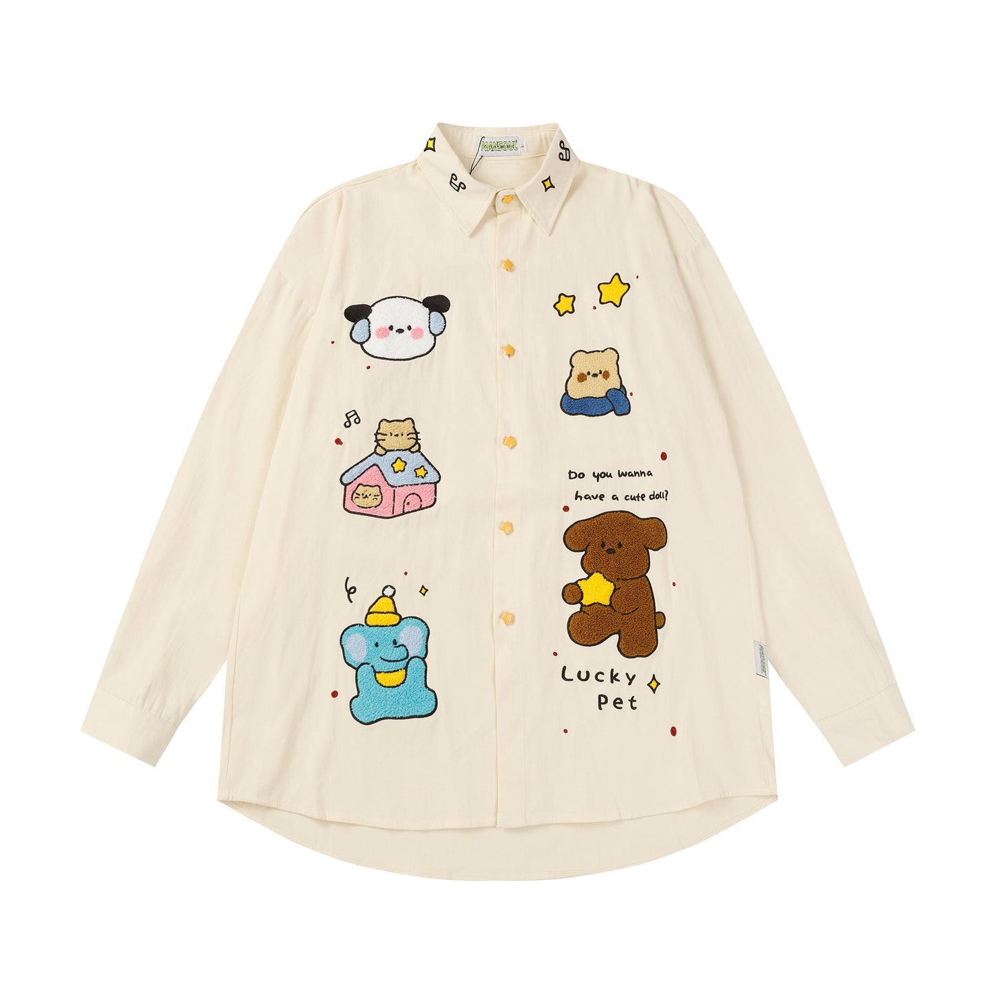 Loose American Embroidery Cartoon Long Sleeve Shirt