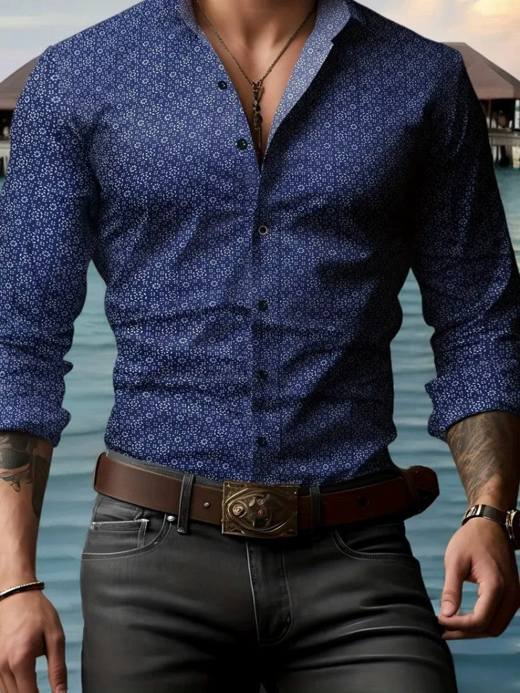 European And American Spring And Autumn Leisure Personalized Trendy Men Long Sleeve 3D Printed Shirt