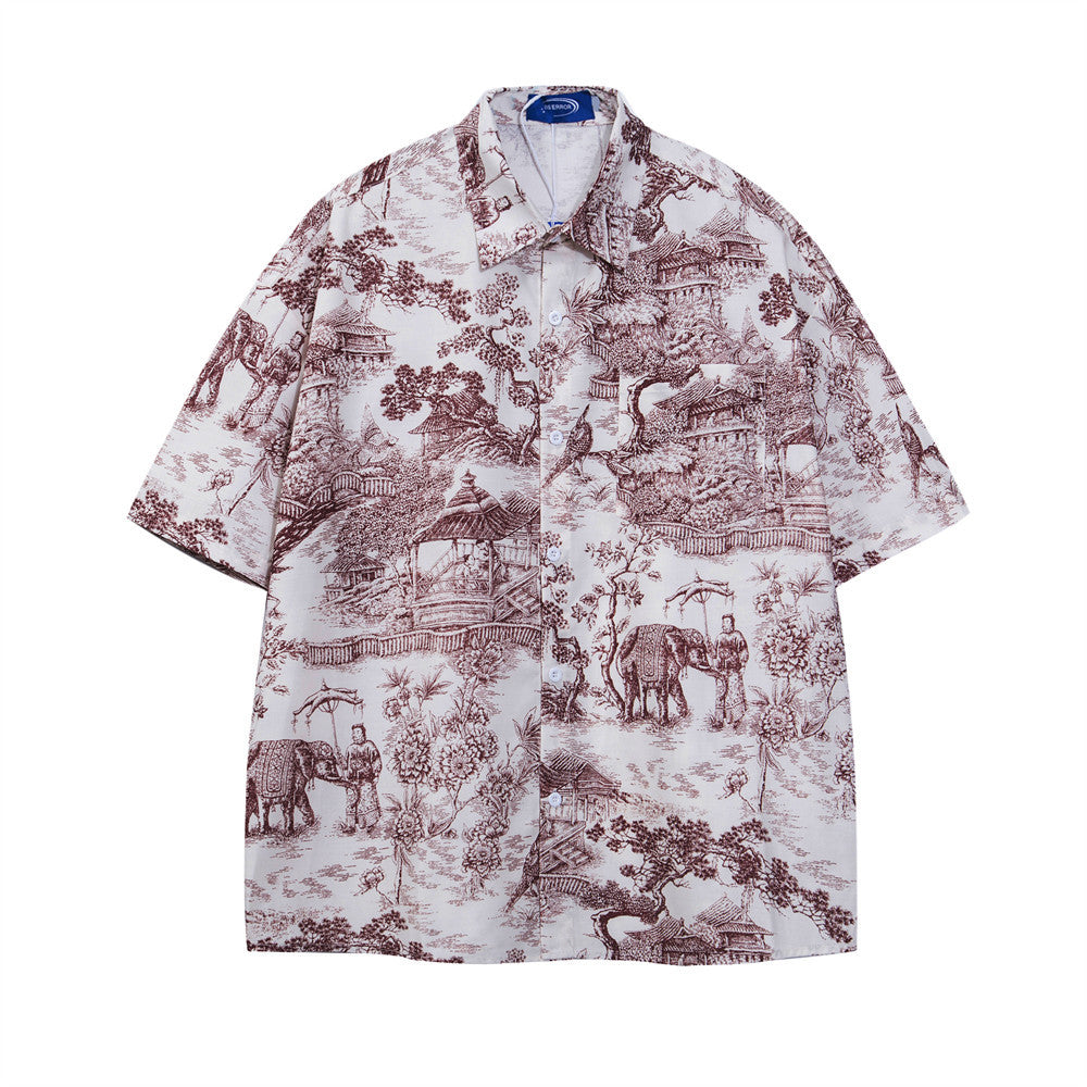 Ink Painting Digital Full Printed Short Sleeve Shirt