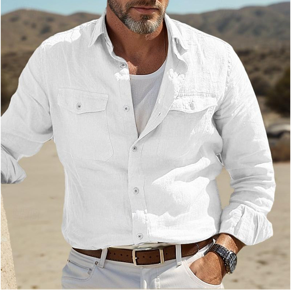 Men's Long-sleeved Cotton And Linen Summer Shirt