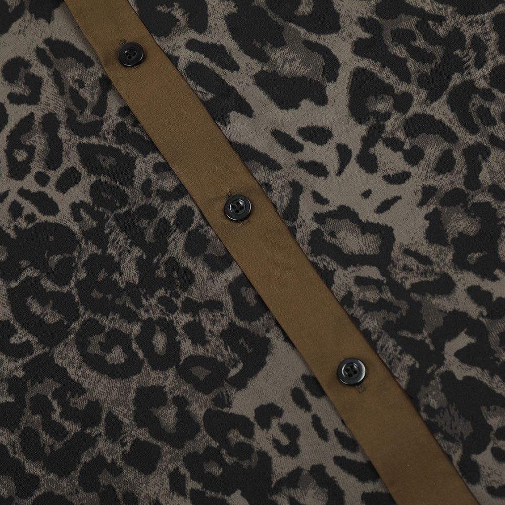 European And American Leopard Print Short Sleeve Loose Shirt Men