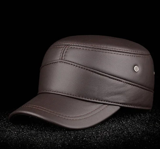 2025 New Men Spring/Winter Real Leather Black/Brown Flat Baseball Caps Male 54-62 cm Customized Size Outdoor Snapback Golf Hat
