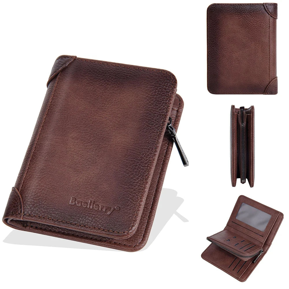 Vintage Leather Wallet for Men Baellerry RFiD Blocking Short Bifold Wallet with Zipper Closure and Coin Pocket Small Mens Purse