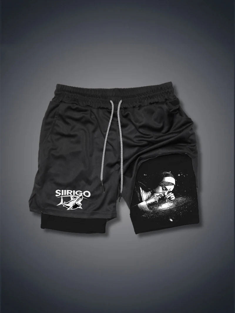 Men's Fitness Shorts Breathable Quick Drying Printed Double-Layer Shorts Summer Sports Casual Training Jogging Shorts XS-3XL