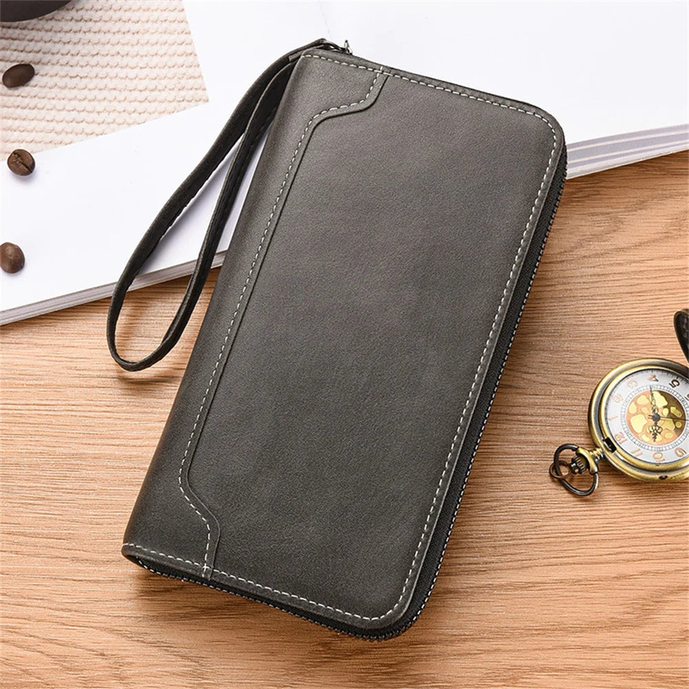 Men's PU Leather Long Wallet Large Capacity Phone Bags Multi Card Business Clutch Bags Male Travel Zipper Coin Purses