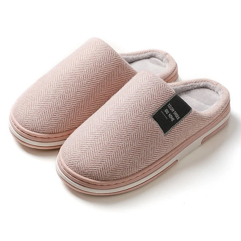 Men Slippers Winter Warm Cotton Slippers Men and Women Couples Flats Soft Non-slip Slides Home Indoor Slippers Large Size 40-51