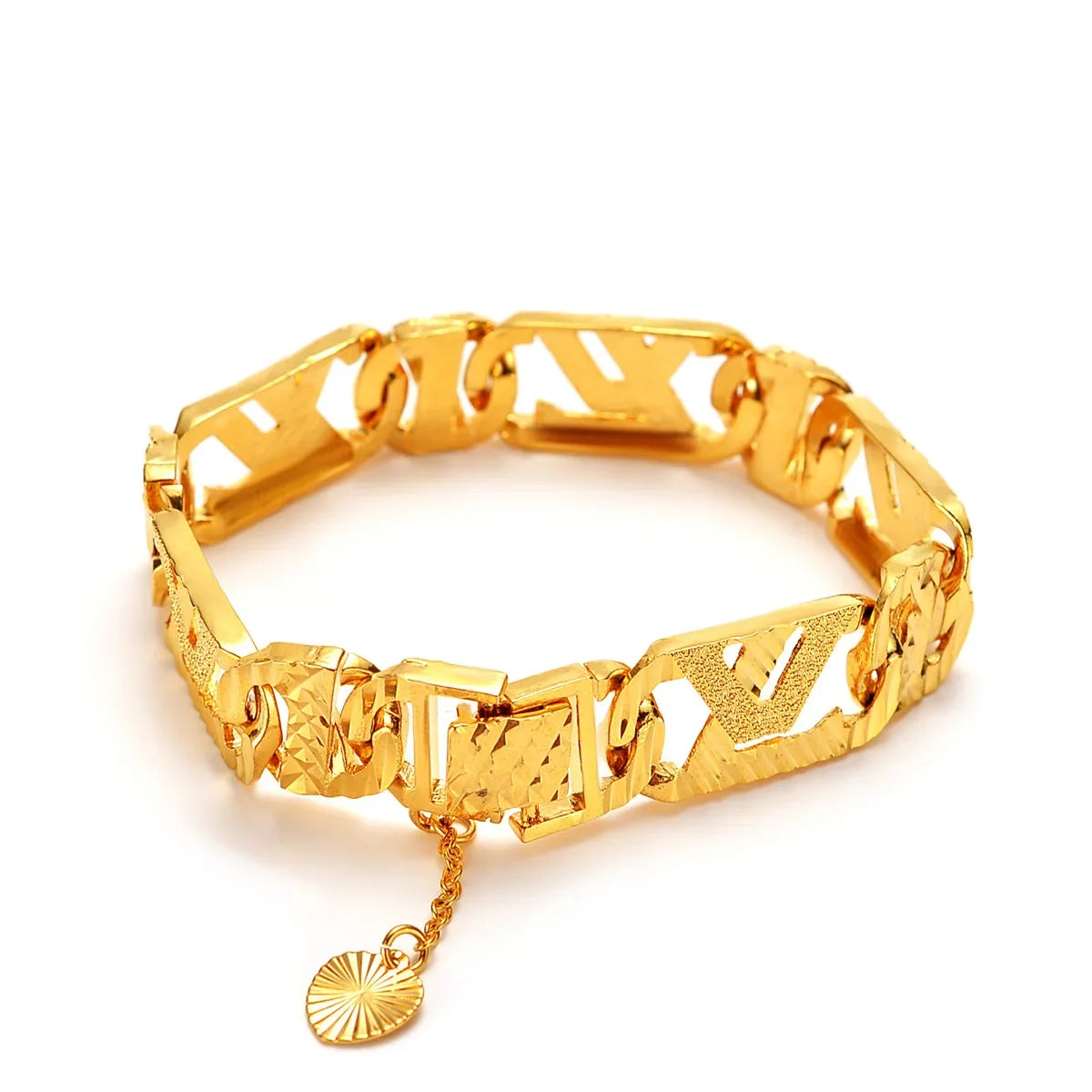 Noble AU999 gold bracelet mens wide version fashionable personality 24K pure gold jewelry wrist chain real gold watch chainValen