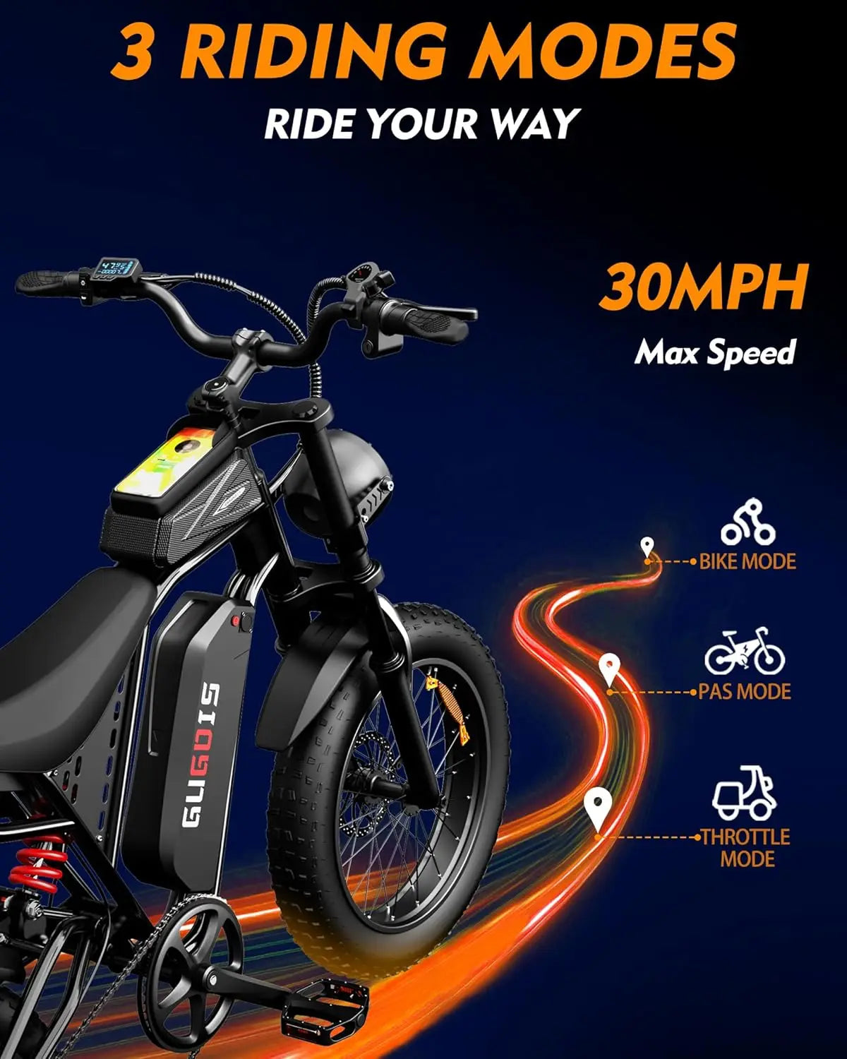 2500W/2000W/1500W Electric Bike for Adults, 40/35/30Mph Fast Ebike with 52V 25Ah/48V 20Ah/15Ah Battery, 90-75 Miles, Customized