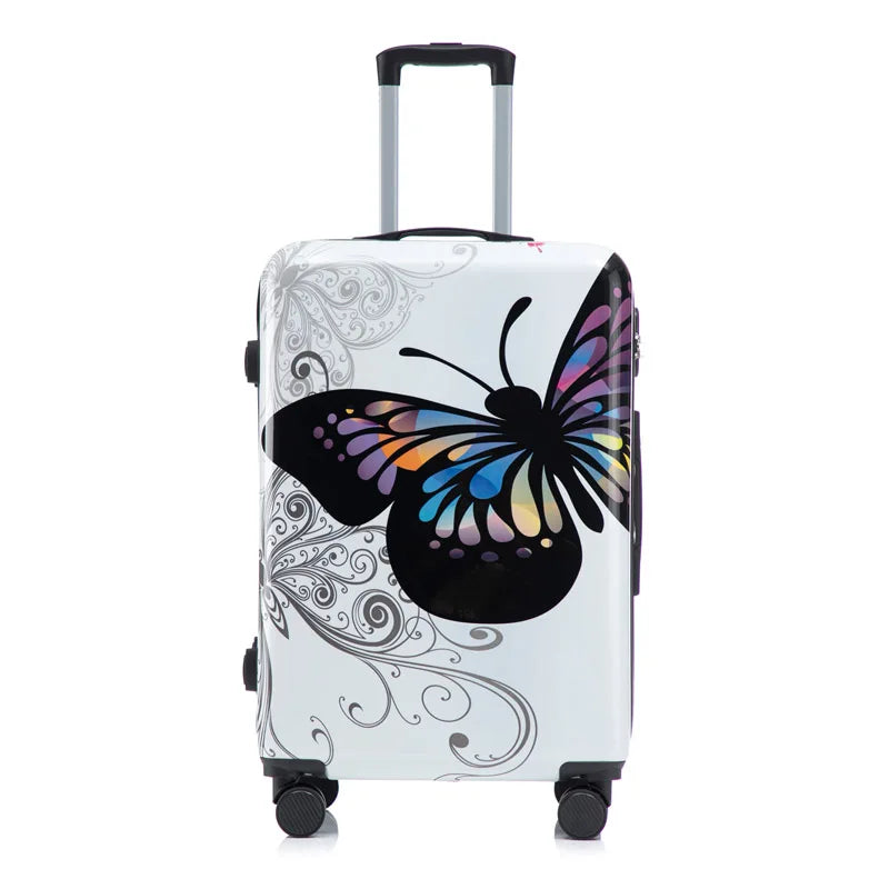 Butterfly Pattern Luggage 20 Inch Large Capacity Rolling Travel Suitcase with Password Lock for Vacation And Business Trips