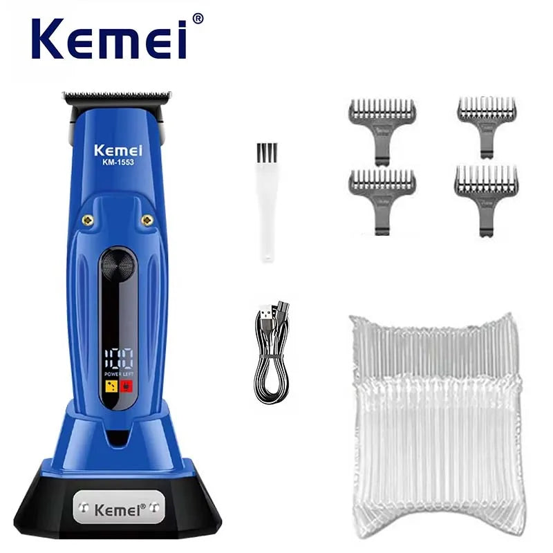 Kemei KM-1553 High Quality Men's Adult Cordless Hair Clipper with LED Display Barber Clipper Salon USB Charging Wet & Dry