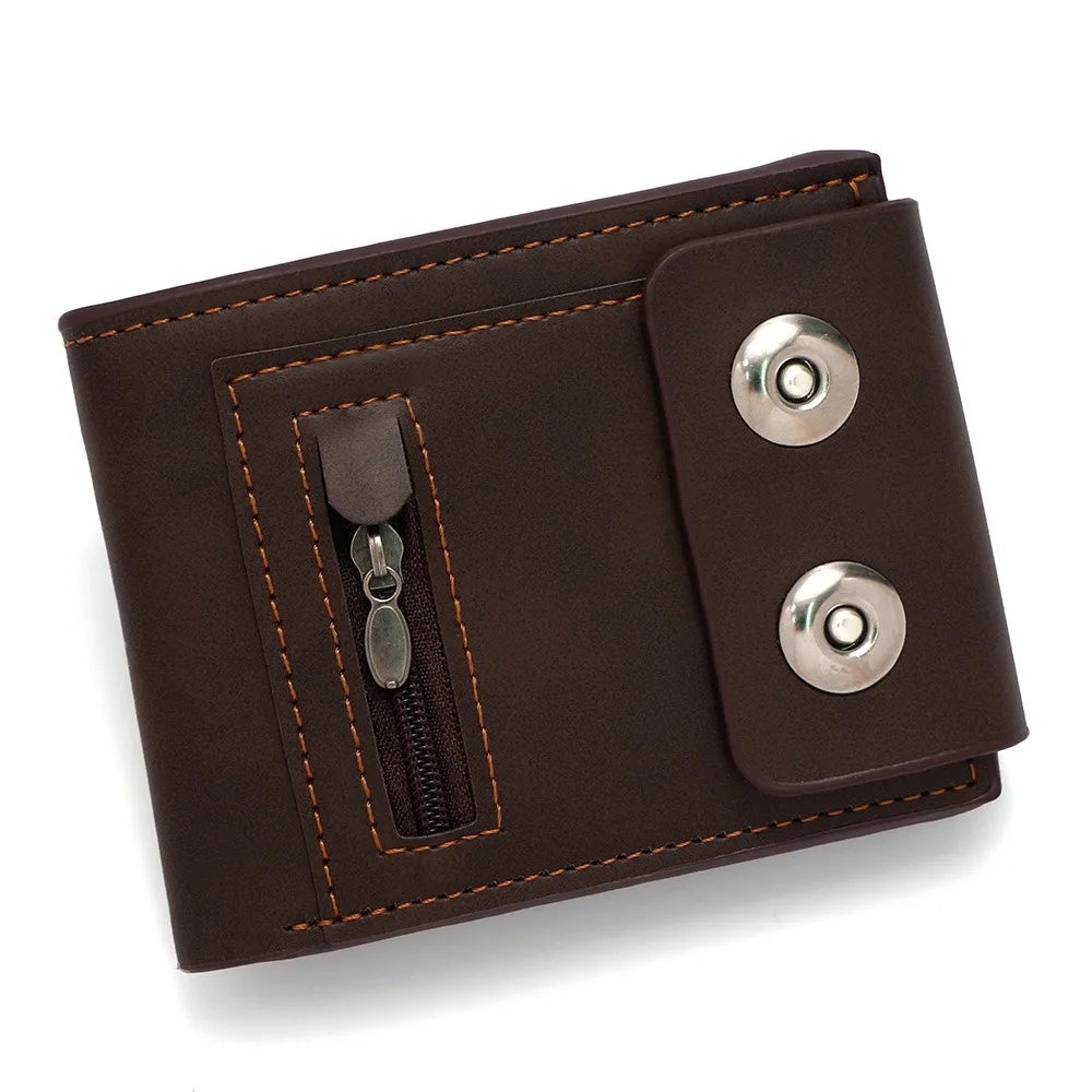 Fashion PU Leather Men's Wallet Magnetic Buckle Solid Color Short Card Bag Large Capacity Anti-Theft Business Wallet Daily Use