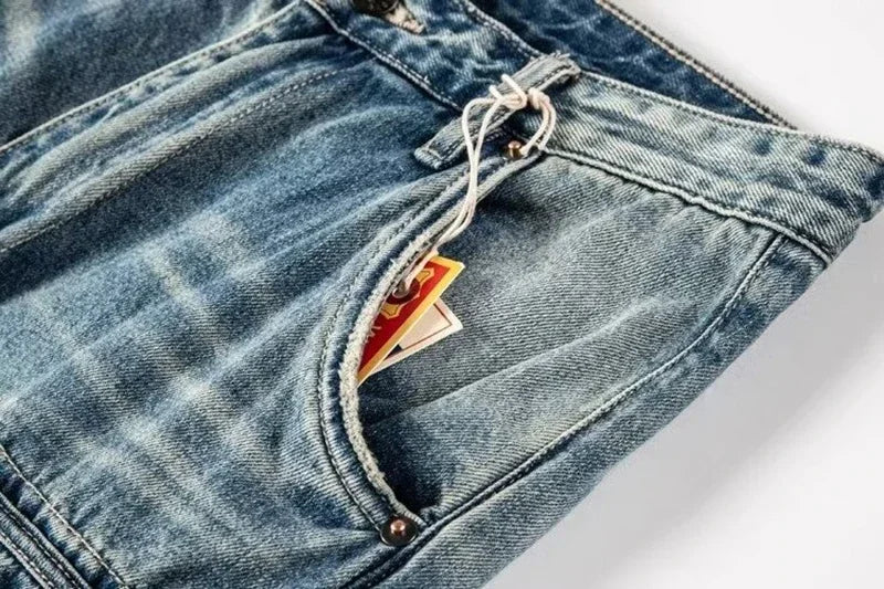 Men Ripped Jeans Shorts Y2K Streetwear Retro Trendy Straight Leg Mid Waist Denim Short Summer Designer Popular Original Pants