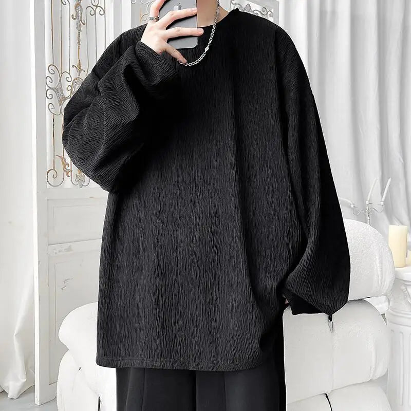 Men's High Street Long Sleeve T-Shirt - Trendy Casual Top Loose Fit Comfortable Wear, Modern Minimalist Style, Everyday Essentia