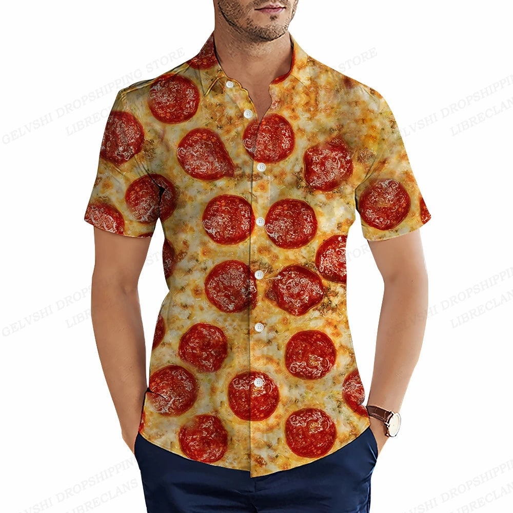 Foods Sausage Shirts Men Women Fashion Shirts Hawaiian Casual Beach Blouse Cuba Camisa Turn Down Collar Funny Chips Shirt Boy