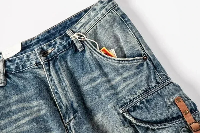 Men Ripped Jeans Shorts Y2K Streetwear Retro Trendy Straight Leg Mid Waist Denim Short Summer Designer Popular Original Pants