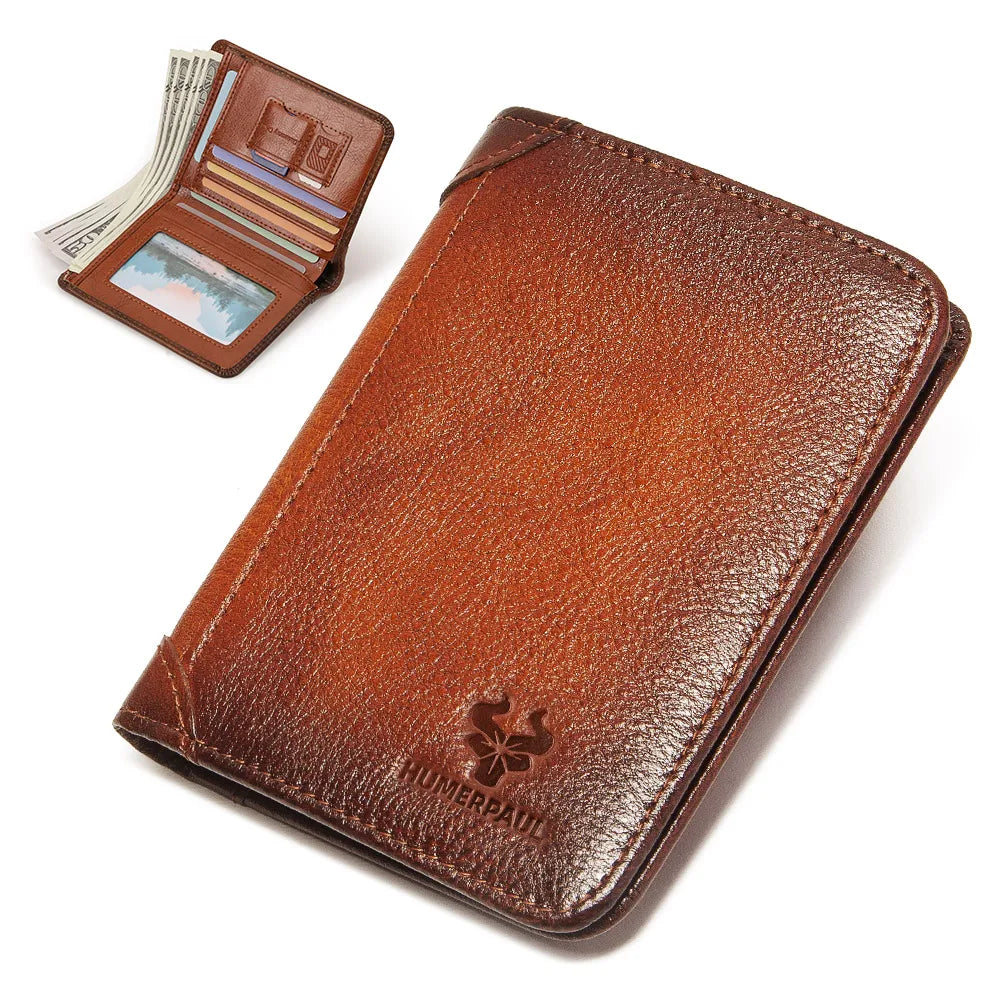 HUMERPAUL Slim Soft Real Leather Wallet for Men RFID Blocking Bifold Multi-card Card Holder ID Purse Male Thin Front Pocket