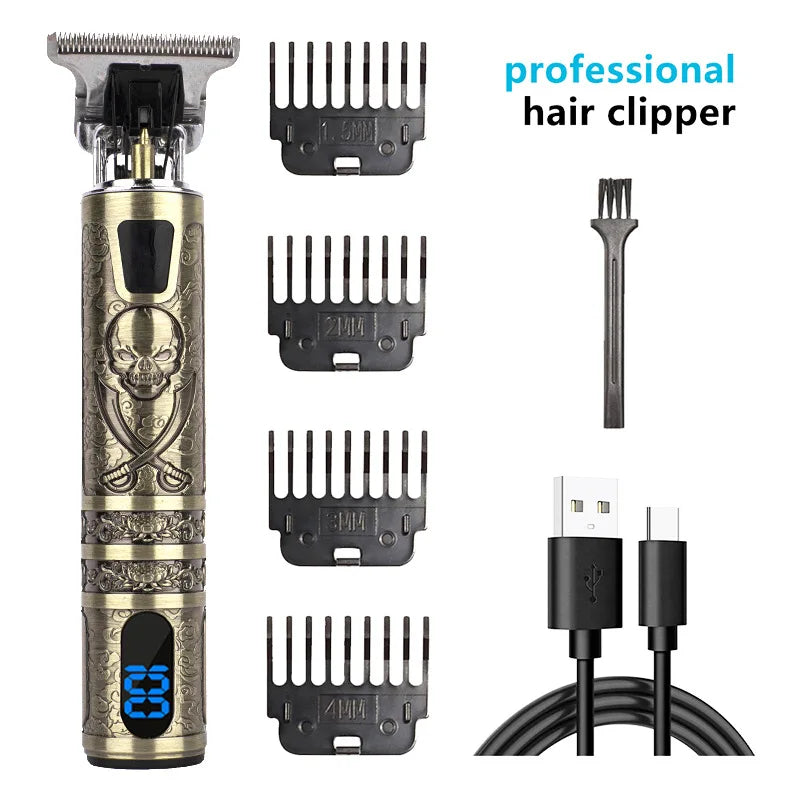 Professional Men's Electric Hair Clipper with LCD Display, USB Rechargeable for Faded Haircuts, Barber-Grade Trimmer