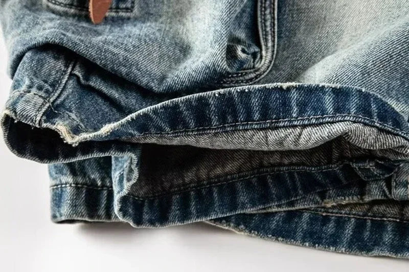 Men Ripped Jeans Shorts Y2K Streetwear Retro Trendy Straight Leg Mid Waist Denim Short Summer Designer Popular Original Pants