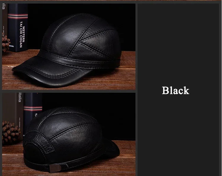 Men's Golf Genuine Leather Pilot Hat Male Winter Real Cow Skin Casual Wear Baseball Caps Outdoors Korean Plate Flying Hats