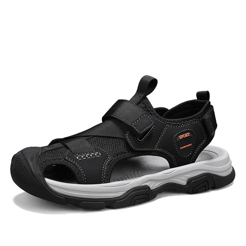 Sandals for Men's Summer New Cowhide Casual Beach Shoes, Genuine Leather for Men's Anti Slip Middle-aged Sandals and Slippers