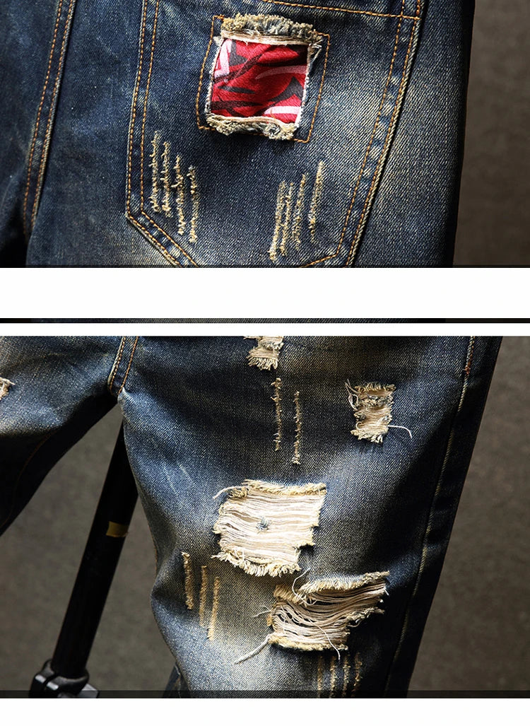 New in Ripped Shorts Men's Summer Fashion Hip Hop Vintage Short Jeans Slim High Street Hole Knee Long Pants Male