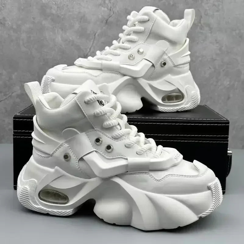 Men's Boots High Top New Trend Wear-resistant Synthetic Leather Boots Casual Lace Up Height Increasing Fashion Boots 2025