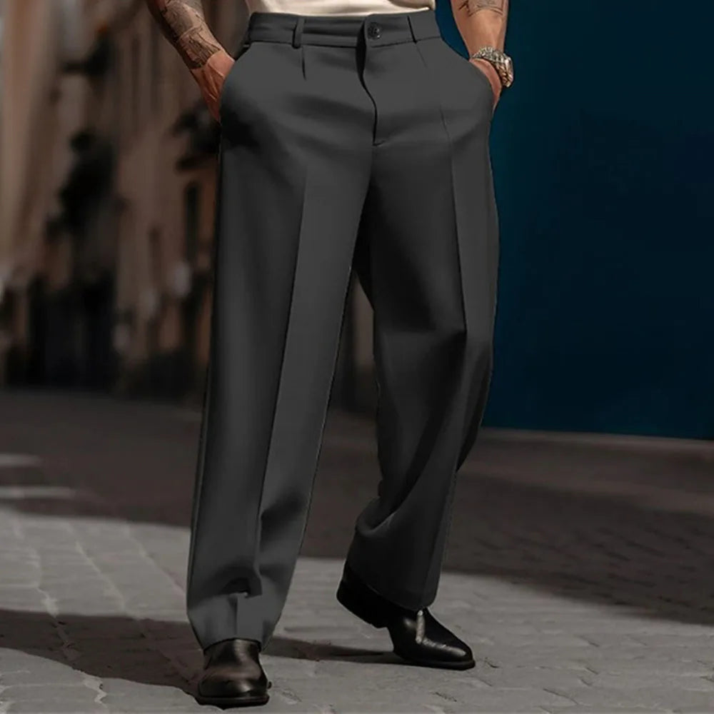 Mens Casual High-Waisted Loose Suit Pants 2024 New Business Versatile Comfortable Retro Solid Color Breathable Trousers For Men