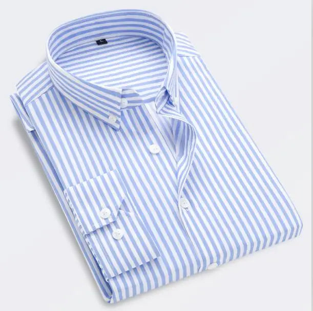 Men's Classic Striped Shirt, Single-breasted Long-sleeved Shirts Autumn New Men Top Red Blue Black Slim Version Male Chemise