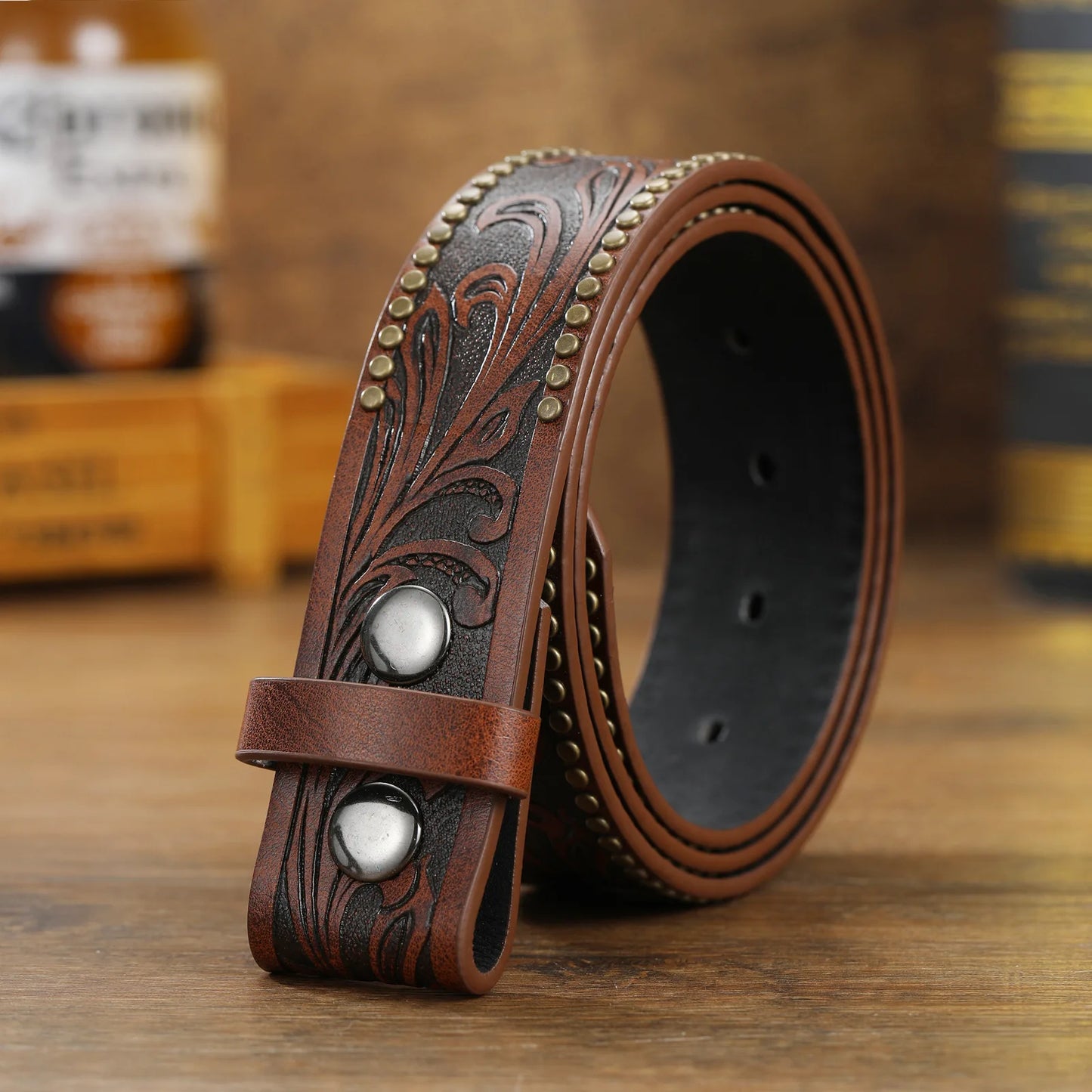 New High-quality Punk Style Belt Daily Retro Trend Embossed Plate Buckle PU Leather Buckle Belt Western Denim Belt for Men