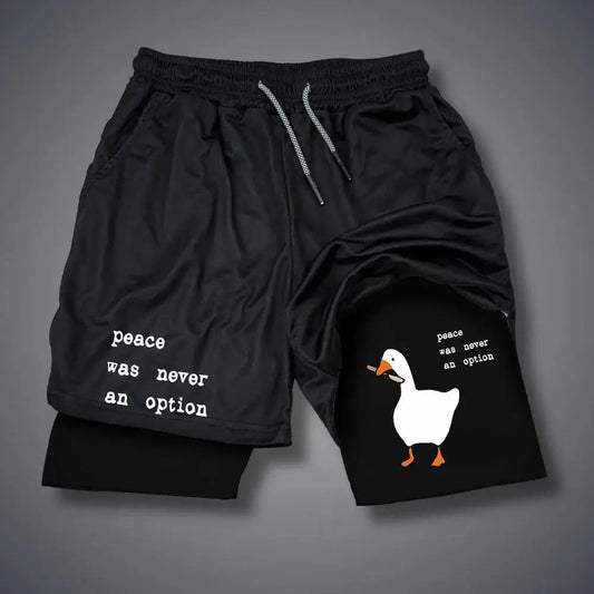 Men's Shorts Summer Double Layer Letter Print Quick Drying Pants Fitness Tracksuit Beach Short Cartoon Duck