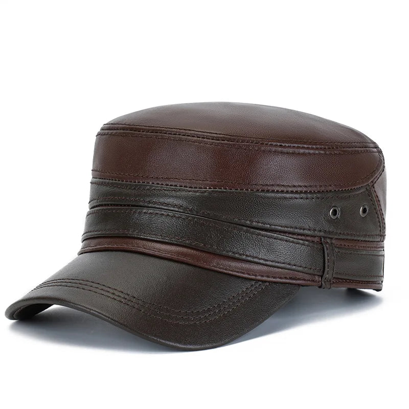 Autumn Winter Men's Genuine Leather Hat Military Hats Personality Retro Trend Flat Cap Party Hats Cowhide Leather Caps For Men