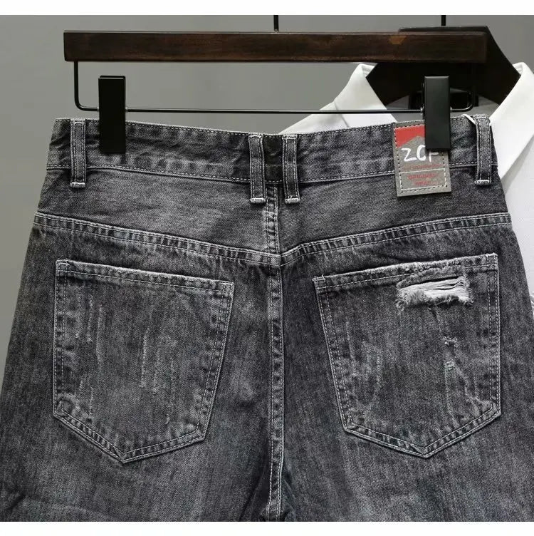 Men's Summer Fashion Hole Ripped Jeans Shorts Capris Casual Gray Beggar Denim Shorts