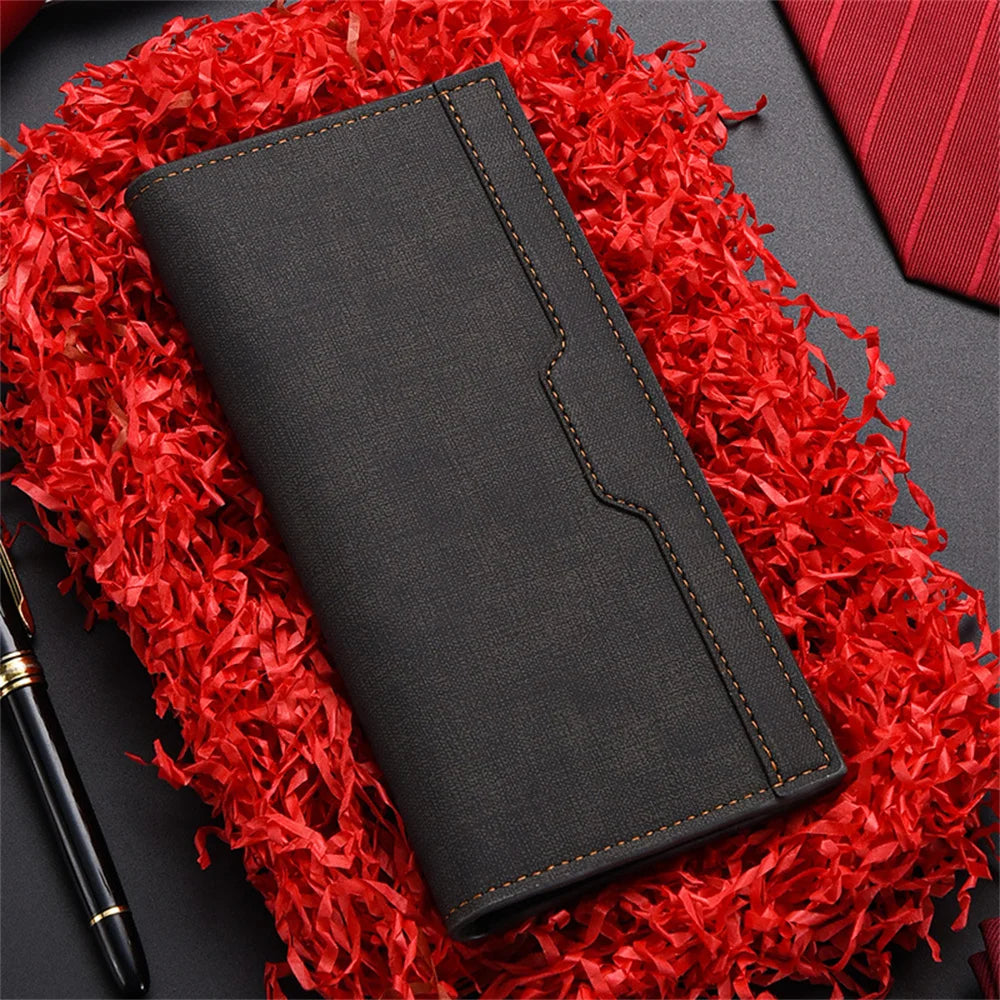 Men's Long Wallet Driver's Licence ID Wallet Card Case Leather Business Wallet Large Capacity Money Clip Simple Card Holder
